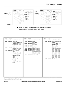 Fuel Tank Group Diagram and Parts List for 135207-0325-XX  Briggs and Stratton Engine